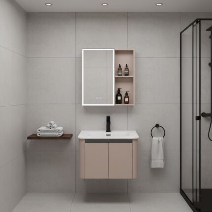 Mueble vanitorio con espejo LED de aluminio, diseño moderno y resistente a la humedad, ideal para baños elegantes y funcionales. Encuéntralo en www.marketceramico.com