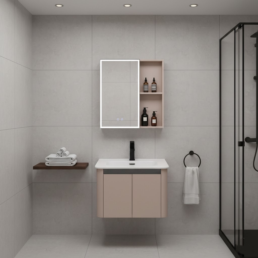 MUEBLE-Kf802Z-60-MARKET-CERAMICO-AMB Mueble vanitorio con espejo LED de aluminio, diseño moderno y resistente a la humedad, ideal para baños elegantes y funcionales. Encuéntralo en www.marketceramico.com