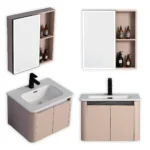 Mueble vanitorio con espejo LED de aluminio, diseño moderno y resistente a la humedad, ideal para baños elegantes y funcionales. Encuéntralo en www.marketceramico.com