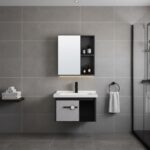 Mueble vanitorio con espejo LED de aluminio, diseño moderno y resistente a la humedad, ideal para baños elegantes y funcionales. Encuéntralo en www.marketceramico.com