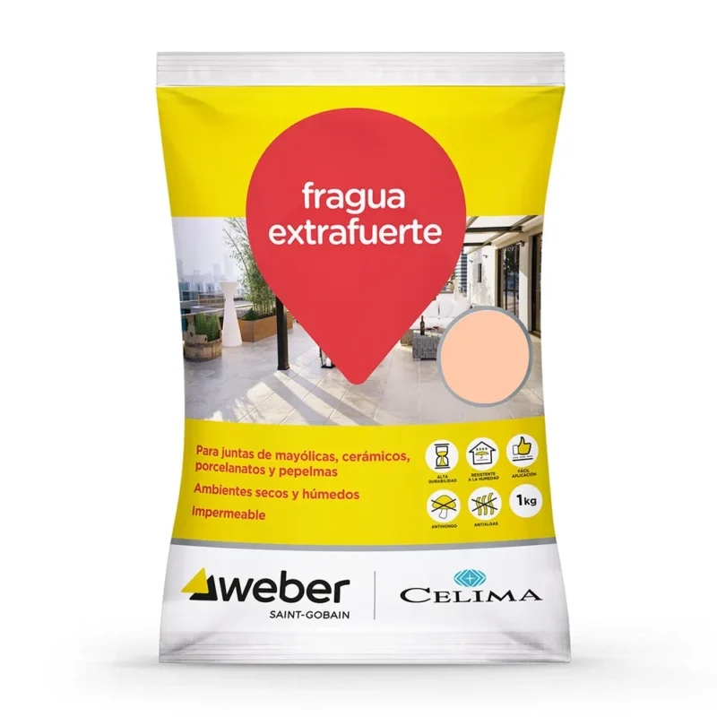 Fragua Premium beige 1kg Celima Weber. Impermeable, duradera y fácil de aplicar. No se agrieta ni pierde color. Encuéntrala en www.marketceramico.com