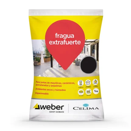 Fragua Premium negro Celima Weber. Impermeable, duradera y fácil de aplicar. No se agrieta ni pierde color. Encuéntrala en www.marketceramico.com