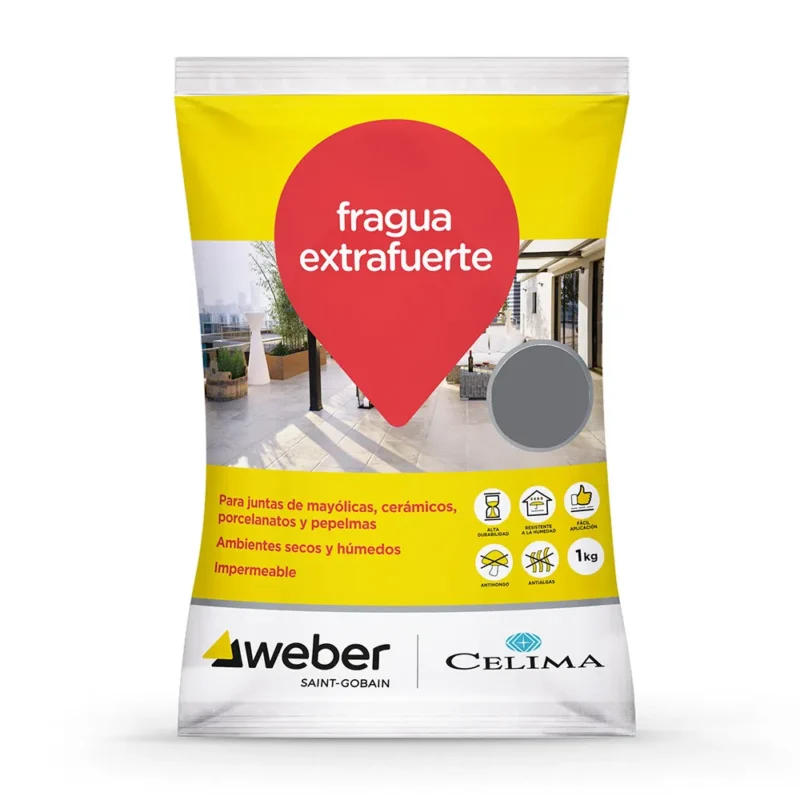 Fragua Premium plomo 1kg Celima Weber. Impermeable, duradera y fácil de aplicar. No se agrieta ni pierde color. Encuéntrala en www.marketceramico.com