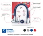 Llave pico flexible Savona rojo 1/2” para cocina, grifería premium con instalación a pared o mueble, doble función lluvia y aireado – Market Cerámico