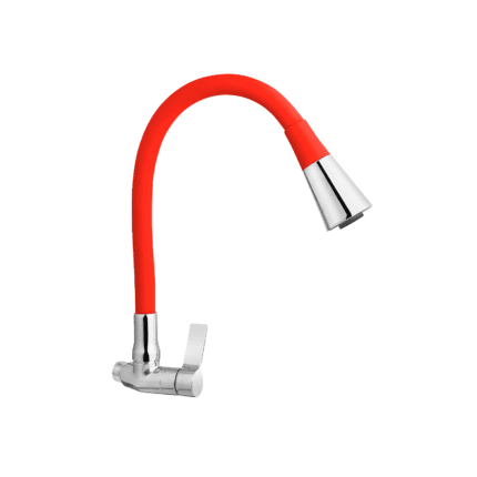 Llave pico flexible Savona rojo 1/2” para cocina, grifería premium con instalación a pared o mueble, doble función lluvia y aireado – Market Cerámico