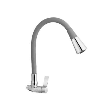 Llave pico flexible Savona gris 1/2” para cocina, grifería premium con instalación a pared o mueble, doble función lluvia y aireado – Market Cerámico
