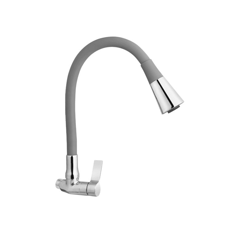 Llave pico flexible Savona gris 1/2” para cocina, grifería premium con instalación a pared o mueble, doble función lluvia y aireado – Market Cerámico