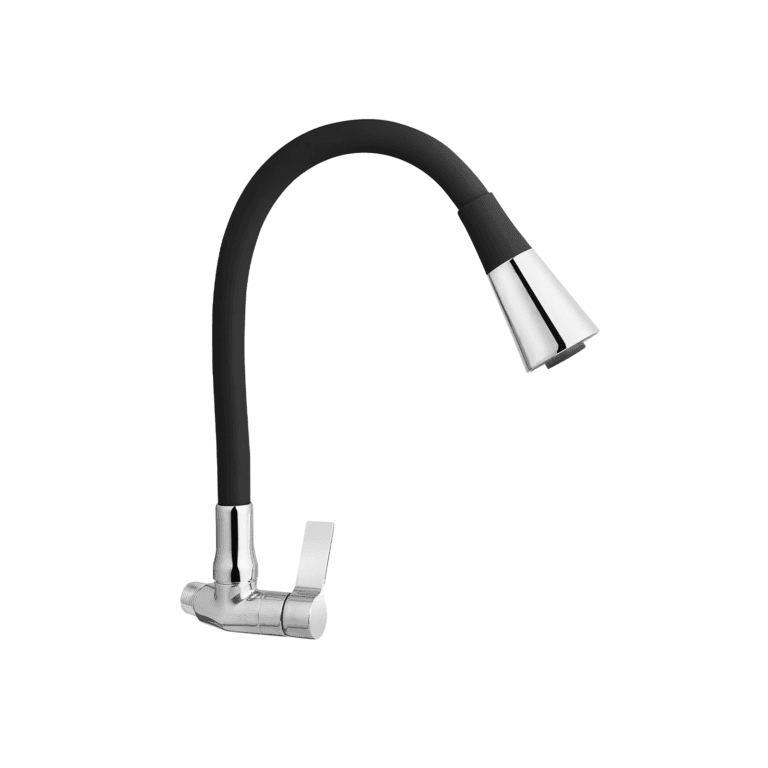 Llave pico flexible Savona negro 1/2 para cocina, grifería premium con instalación a pared o mueble, doble función lluvia y aireado – Market Cerámico