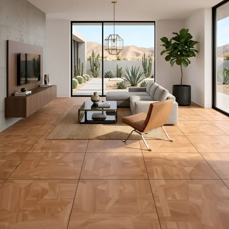 Piso cerámico Kari Beige 60x60 color madera semibrillante para salas, cocinas y dormitorios de tránsito medio.