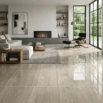 Piso cerámico Amber Greige 60x60 brillante diseño tipo madera color greige.
