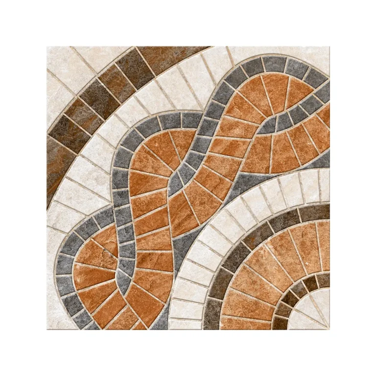 Cerámico exterior Taranto Mocca 45x45 con diseño geométrico circular en tonos mocca, beige y gris para piso de terraza y patio.