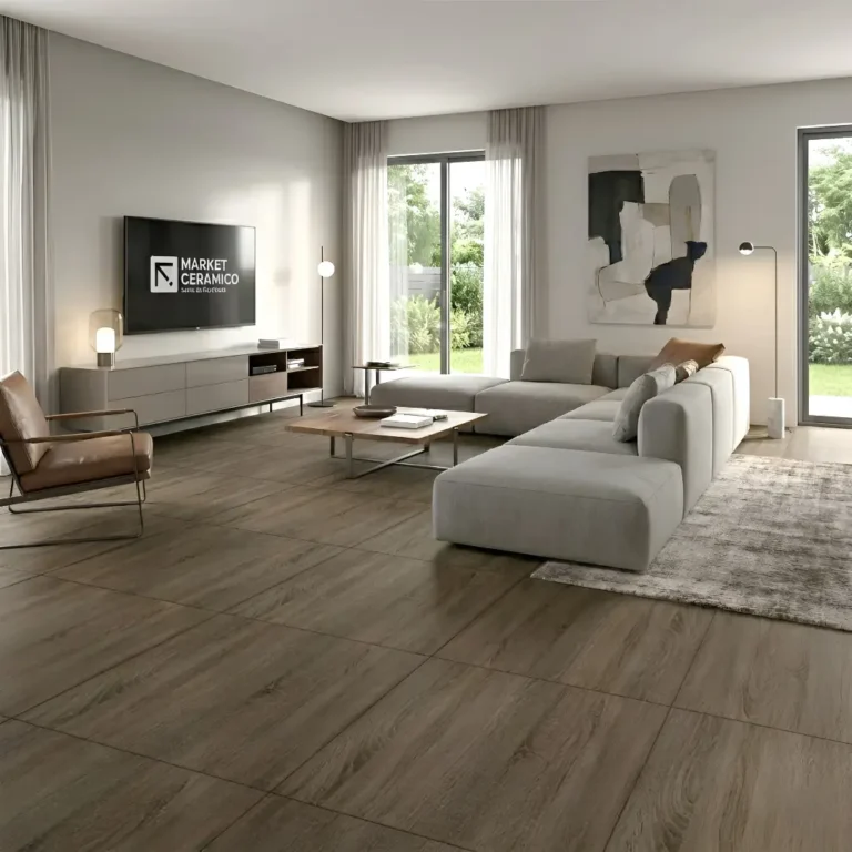 Porcelanato madera nogal 60x60 mate con microrelieve, 4 caras variadas, alto tránsito