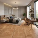 Piso cerámico Kari Beige 60x60 color madera semibrillante para salas, cocinas y dormitorios de tránsito medio.