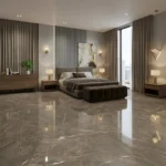Porcelanato Broncita Taupe brillante rectificado 60x120 cm con diseño tipo piedra natural, vetas suaves y acabado destonificado