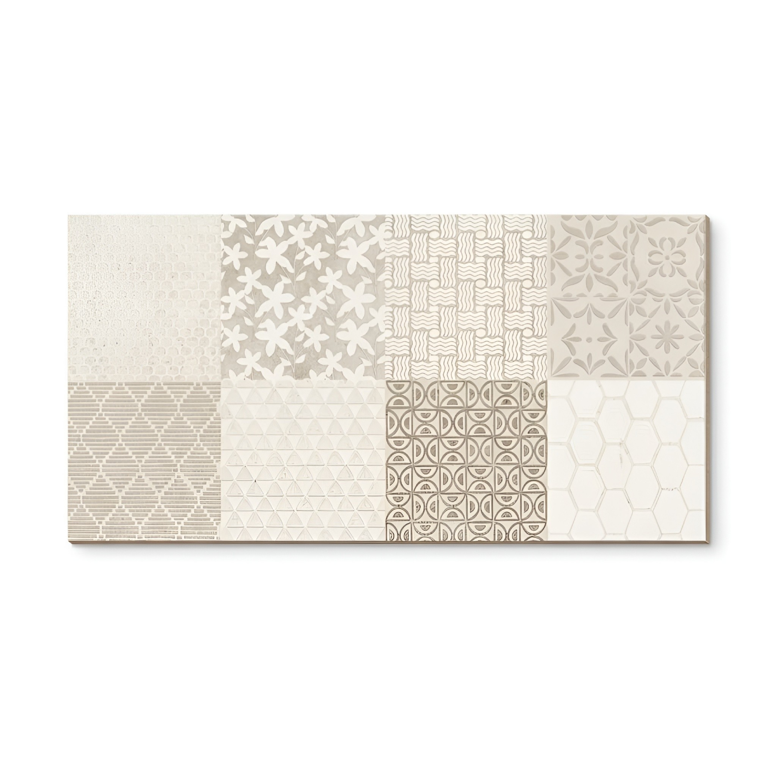 vento-mix-beige-market-ceramico Mayólica Vento Mix Beige 30x60 cm con diseño de patrones geométricos y orgánicos en tonos beige, acabado brillante para revestimiento de pared elegante.