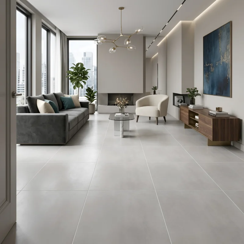 Porcelanato mate 60x60 Celima Andine Blanco rectificado tipo cemento, resistente a alto tránsito ideal para pisos y paredes en Perú | Market Cerámico