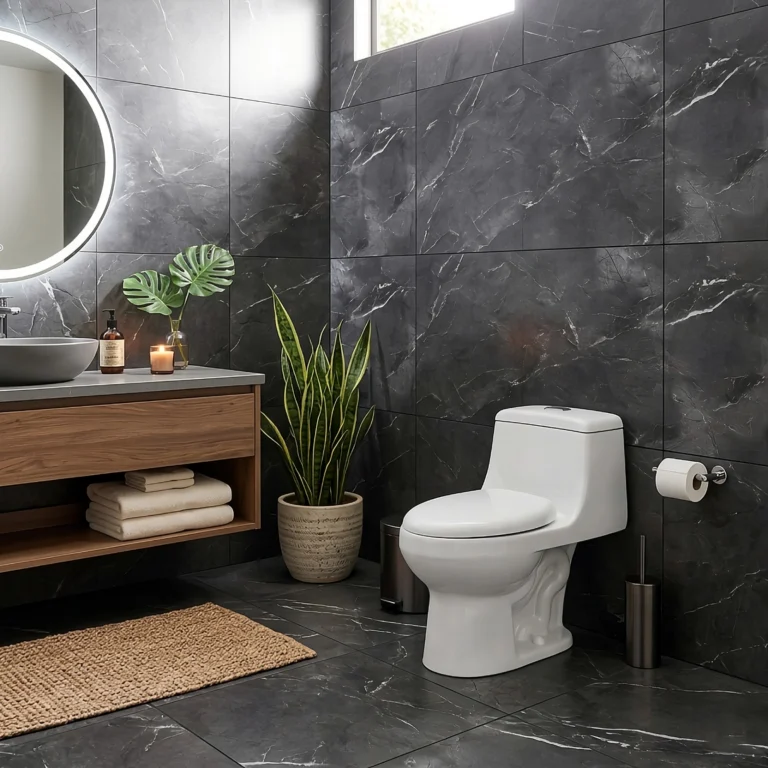 Inodoro one piece moderno Trébol Advance 2.0 blanco, ahorrador de agua con doble descarga, ideal para baños contemporáneos en Perú | Market Cerámico