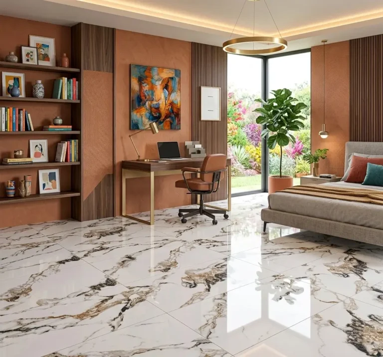 Porcelanato calacatta marrón 60x60 tipo mármol con vetas oscuras para pisos y paredes