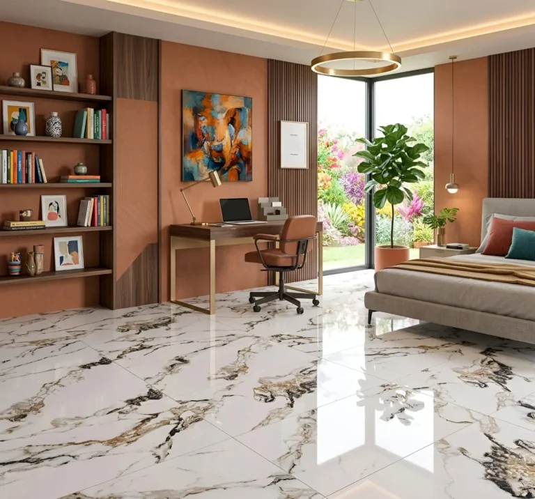 Porcelanato calacatta marrón 60x60 tipo mármol con vetas oscuras para pisos y paredes