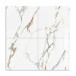 Porcelanato Vitri Calacatta Dorado 60x60 brillante con diseño mármol blanco, vetas grises y detalles dorados disponible en Market Cerámico