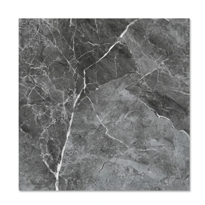 Porcelanato Vitri Emperador Grey 60x60 brillante vitrificado con diseño mármol gris oscuro y vetas elegantes de caras variadas